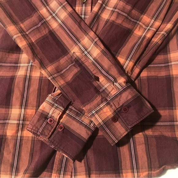 Cruel Girl Plaid Long Sleeve Button Down Shirt - Purple and  Peach Size Large - Picture 5 of 10
